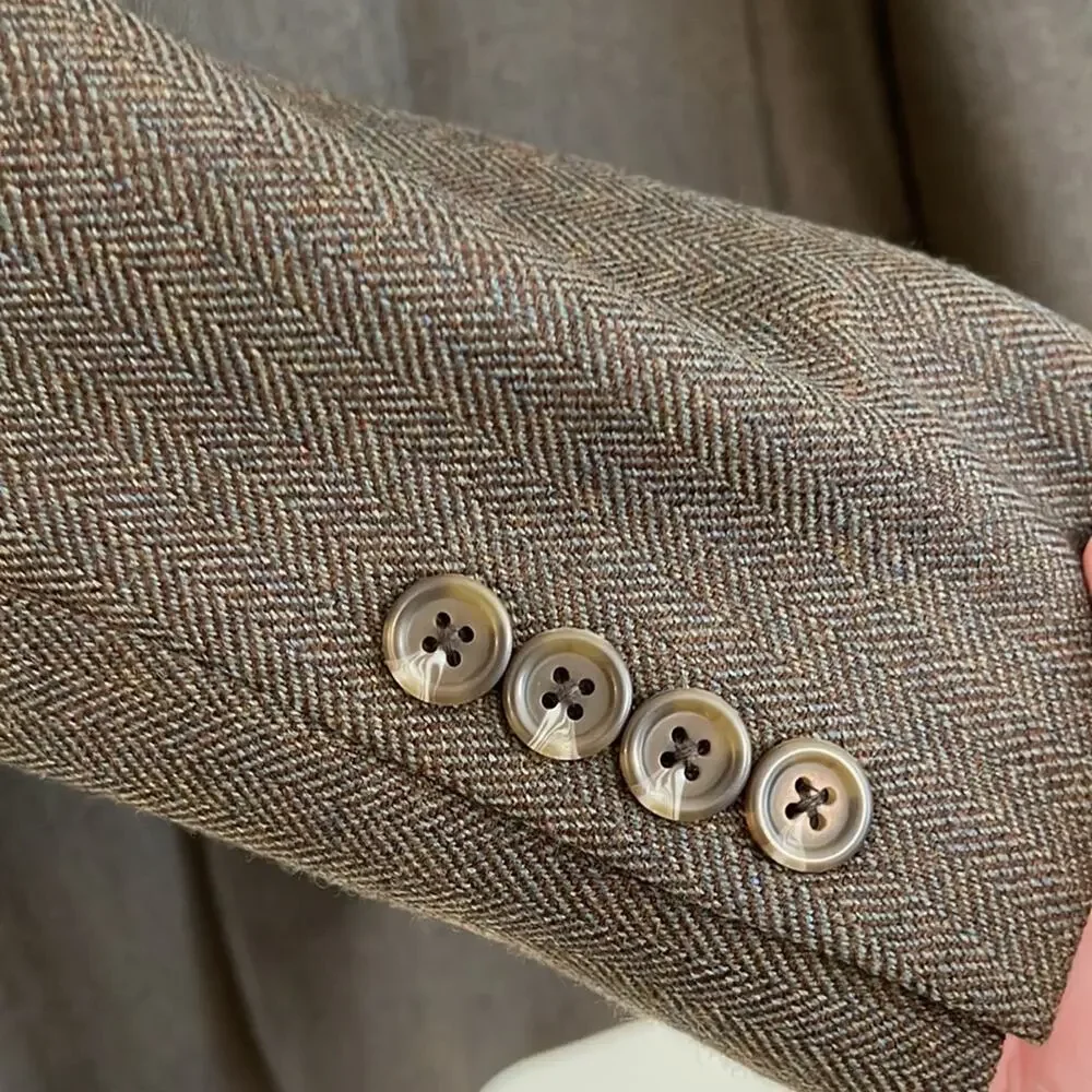 Turnbury Brown Herringbone Wool Casual Sport Coat - NWT - Size Large